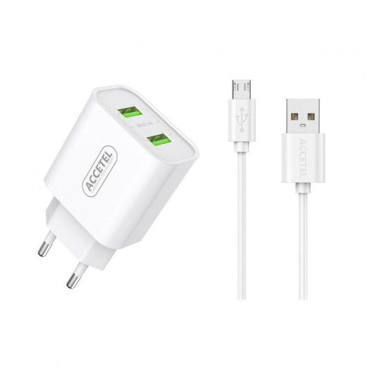 Cargador de pared Accetel Ac325 Dual USB 12W con cable Micro USB 1 m