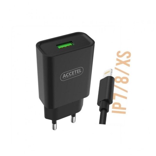 Cargador de pared Accetel Ac302 USB 2.1A con cable Lightning 1 m negro