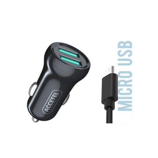 Cargador de coche Accetel Cc264 Dual USB 2.4A Micro USB 12W Negro