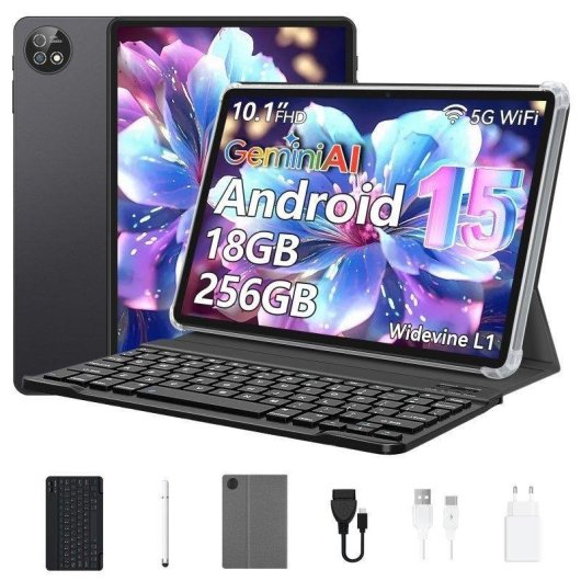 Tablet Vanwin T30 WiFi 10,1" 18GB Negro 256GB con teclado y funda