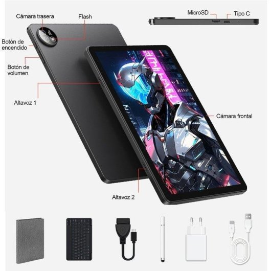 Tablet Vanwin T30 WiFi 10,1" 18GB Negro 256GB con teclado y funda