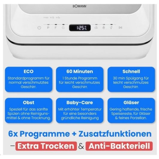 Lave-vaisselle Bomann TSG 5704 2 Couverts D Compact avec écran LED et réservoir intégré