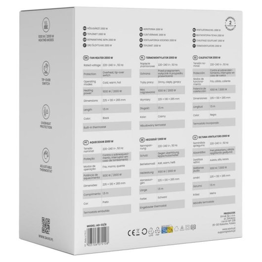 Ventilador Savio AD-02 B 2000 W 3 Velocidades Proteção Sobreaquecimento