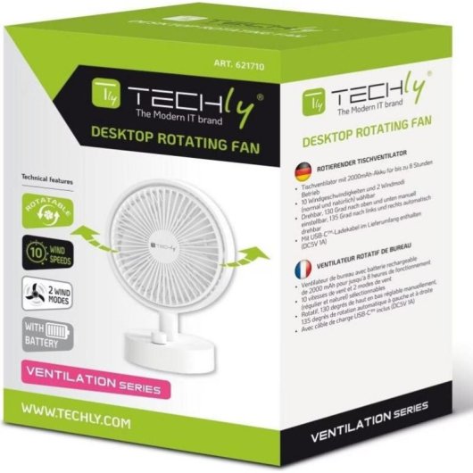Ventilateur Techly IC-FAN-DSK2W blanc 10 vitesses batterie oscillant