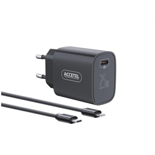 Cargador de pared Accetel Ac852 carga rápida PD 25W cable USB-C a Lightning