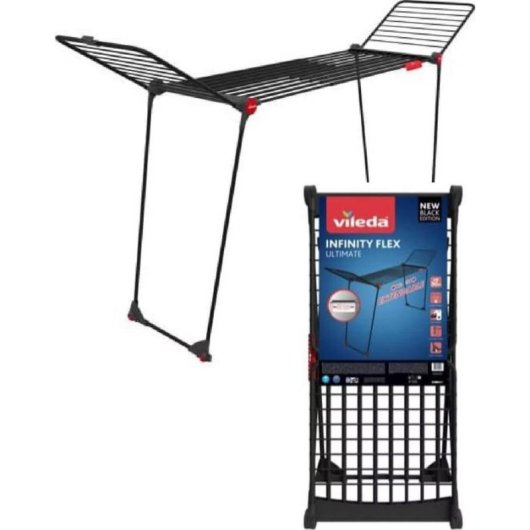 Wäscheständer Vileda Infinity Flex Ultimate Stahl schwarz 30 m faltbar Rollen