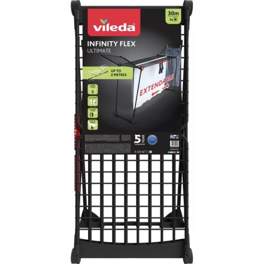 Wäscheständer Vileda Infinity Flex Ultimate Stahl schwarz 30 m faltbar Rollen