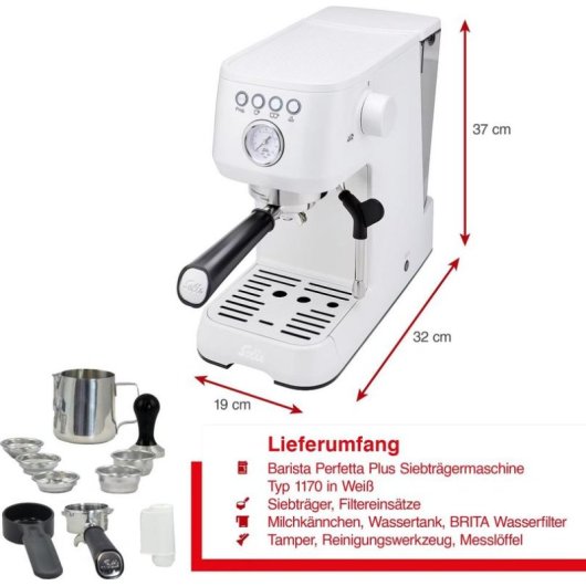 Siebträgermaschine Solis Barista Perfetta Plus S0252 1,7L 15 Bar mit Dampfdüse