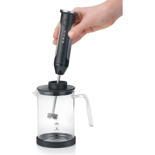 Espumador de leite Graef MS202 portátil 300 ml vidro preto sem fios