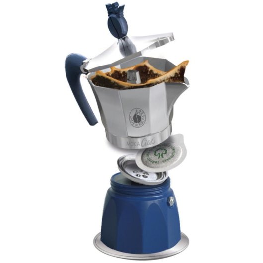 Cafetera Italiana Caffè Borbone MokaCiao 3 Tazas Aluminio Azul Gris Apta Inducción