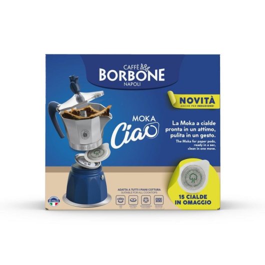 Cafetera Italiana Caffè Borbone MokaCiao 3 Tazas Aluminio Azul Gris Apta Inducción
