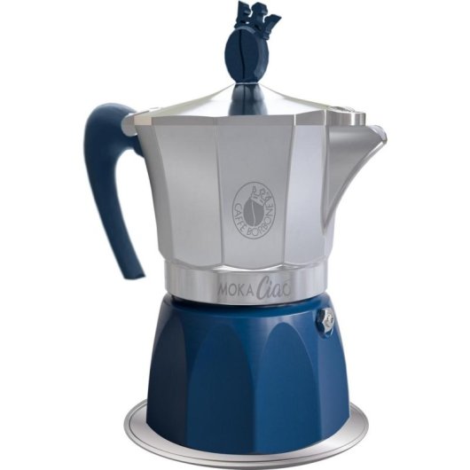 Cafetera Italiana Caffè Borbone MokaCiao 3 Tazas Aluminio Azul Gris Apta Inducción
