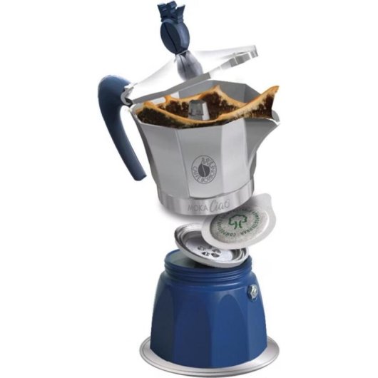 Cafetera Italiana Caffè Borbone MokaCiao 3 Tazas Aluminio Azul Gris Apta Inducción