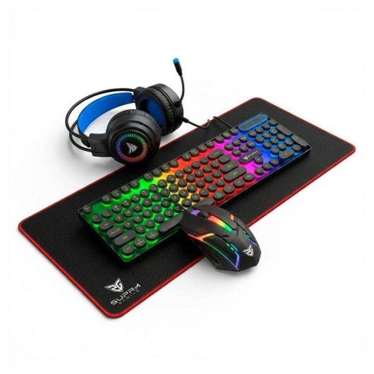 Tastiera SUPRA GAMING Vortex Combo a membrana retroilluminata con mouse, cuffie e tappetino XL