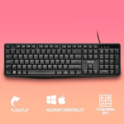 Teclado NGS Funkyv4 de membrana portugués resistente a salpicaduras con accesos multimedia