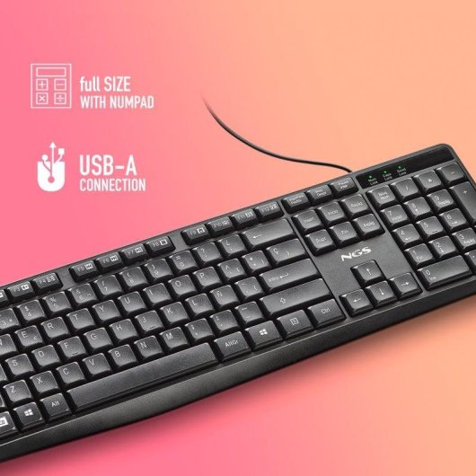 Teclado NGS Funkyv4 de membrana portugués resistente a salpicaduras con accesos multimedia