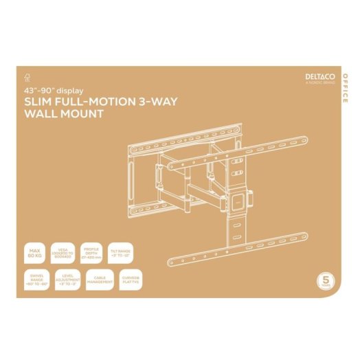 Deltaco ARM-0259-B TV Wandhalterung 43 bis 90" VESA 100x200 bis 600x400 Max 60kg
