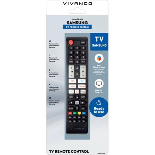Comando Vivanco VVREMOTESAM Samsung IR sem fios botões pretos