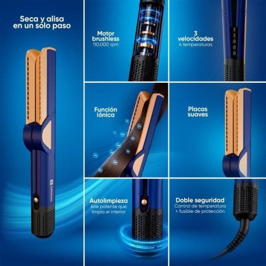 Origial Care&Beauty Style 6in1 Plancha de pelo con aire, 1400W, azul
