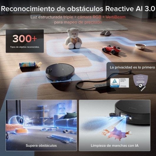 Robot Aspirador y Fregasuelos Roborock Saros 20 Sonic con Autovaciado Navegación Láser 36.000 Pa Control por Voz Altura 