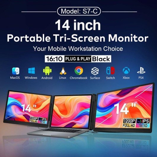 Monitor PC FOPO S7 14" Full HD IPS Doppio USB-C Mini HDMI Pieghevole