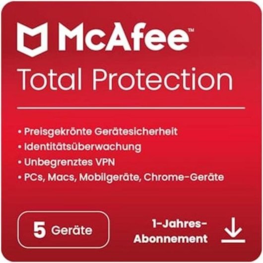 Logiciel McAfee Total Protection MTP32MNR5RDACD 5 appareils Abonnement