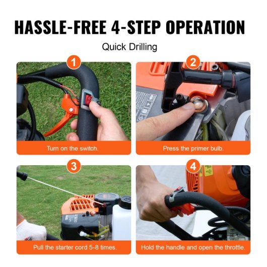 Barrena Para Postes A Gasolina 63 Cc, 2400 W, Con Broca 200 Mm Y Varilla De Extensión