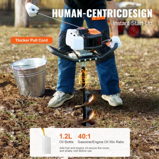 Perforadora De Postes A Gasolina 52 Cc, 1450 W, Con Brocas 150/250 Mm Y 3 Varillas