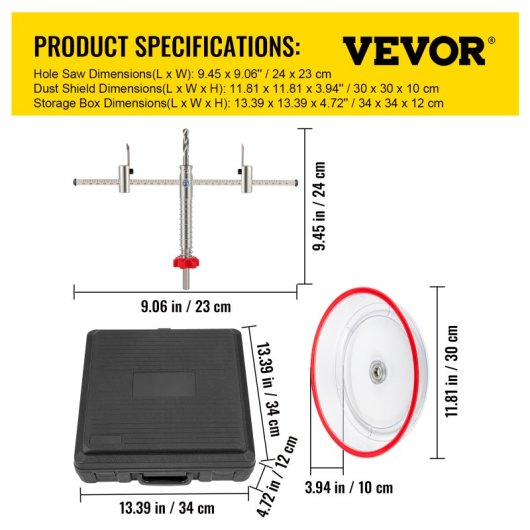 Kit scie cloche réglable FJKKQ-40-200 avec récupérateur de poussière 40-200 mm