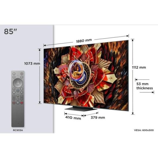 TV TCL QD Mini LED 85C9K 85" 4K UltraHD 144Hz Smart TV Google TV HDR10 Dolby Vision Atmos