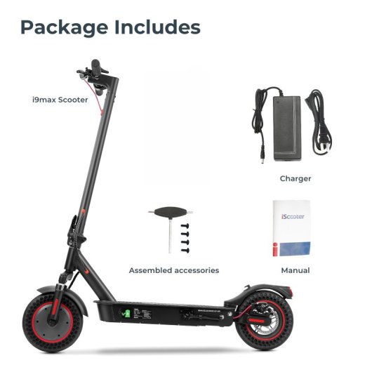 Iscooter I9 Max Patinete Eléctrico Delantero 10'' - 36v10ah, Motor 500w, Autonomía 30-40km, Doble Amortiguación, Neumáticos Sólidos De Panal, Compatible Con Minirobotapp