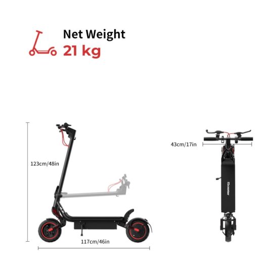 Iscooter W8 Patinete Eléctrico 9.3'' - 48v 14ah, Motor 750w, Autonomía 45km, Amortiguación Dual, Frenos Combinados, App X-iscooter