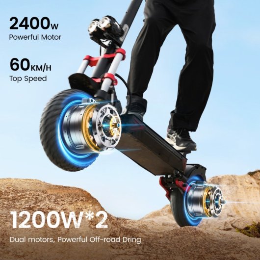 Iscooter Ix8 Patinete Eléctrico Todoterreno 12'' - 48v 20ah, Motor 1200w*2 Dual Drive, Autonomía 69km, Velocidad Máx 61k