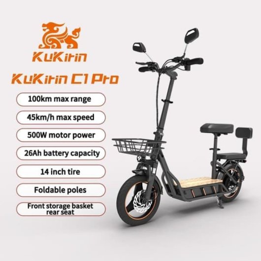 Kukirin C1 Pro Patinete Eléctrico Plegable Con Asiento 48v 26ah, Motor 500w, Neumáticos 14*2.125'' Sin Cámara, Suspensió