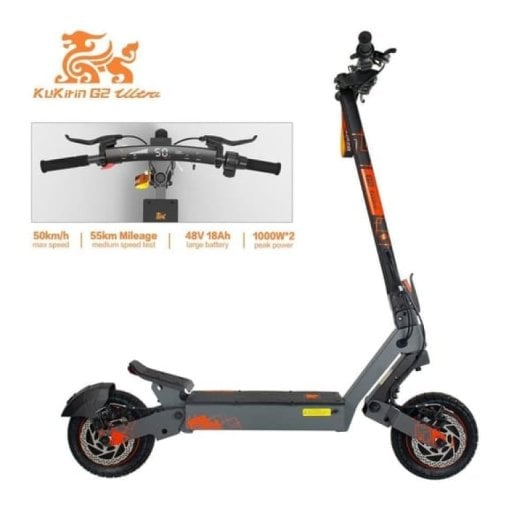 Kukirin G2 Ultra Patinete Eléctrico Plegable 52v 23.4ah, 1200w×2 Motores Dobles, Neumáticos 11'' Todoterreno, Amortiguac