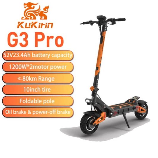 Kukirin G3 Pro Patinete Eléctrico Plegable 52v 23.4ah, 1200w×2 Motores Dobles, Neumáticos 10'', Frenos De Aceite, Suspen