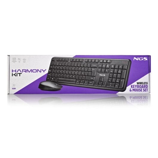 Teclado NGS Harmony Kit inalámbrico completo con ratón, 12 teclas multimedia, perfil bajo, QWERTY IT, negro