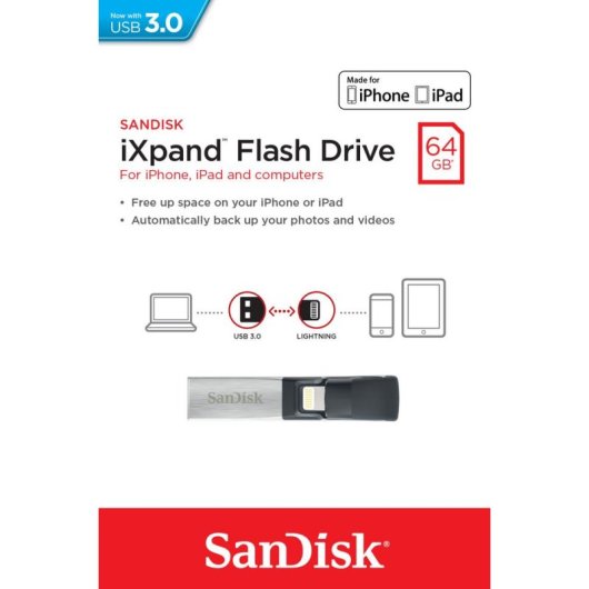 Memoria USB SanDisk iXpand 64 GB USB 3.2 Lightning para iPhone y iPad