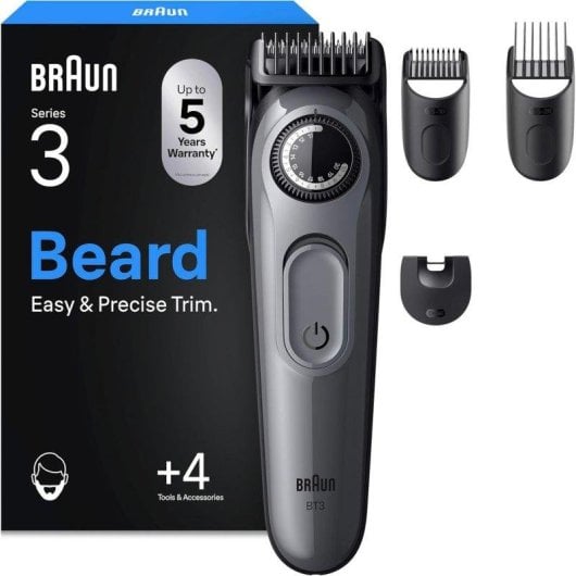 Recortadora de Barba Facial Braun Series 3 BT3525 Inalámbrica 50min Seco 40 Ajustes 3 Peines