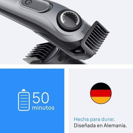 Recortadora de Barba Facial Braun Series 3 BT3525 Inalámbrica 50min Seco 40 Ajustes 3 Peines