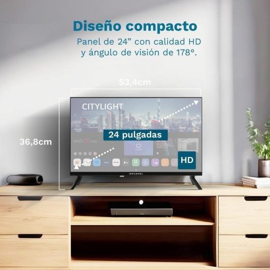 TV Grunkel LED LED-24PBW 24" HD 60Hz Smart TV WebOS HDR USB-PVR Wi-Fi