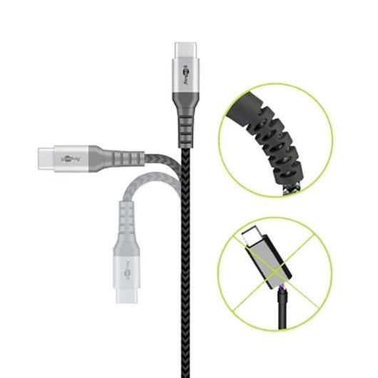Cavo Goobay 49302 USB-C 1 m tessile intrecciato ricarica rapida grigio argento