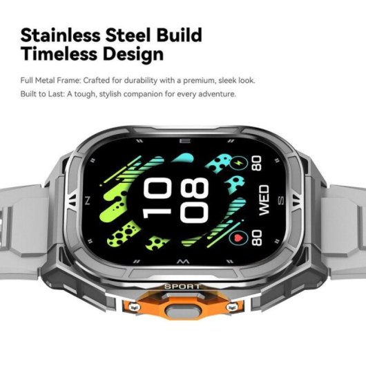 Cubot GT 3 Bluetooth GPS 1,96'' AMOLED Nero Acciaio Inox SOS SpO2 Autonomia