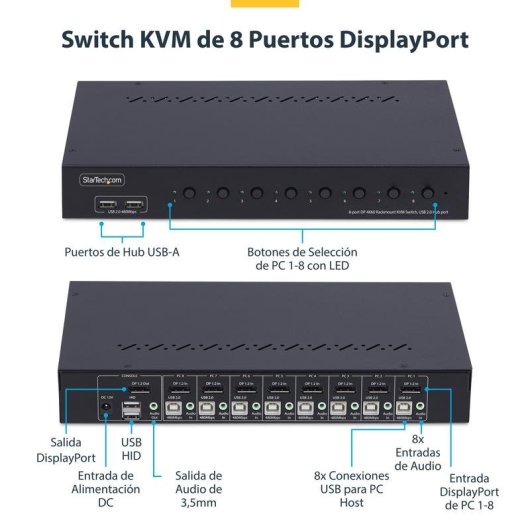Switch KVM StarTech.com R8AD122-KVM-SWITCH 8 portas DisplayPort 4K 60Hz USB Rack 1U