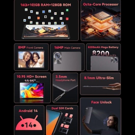 Tablet Cubot Tab 70 10.95" 128GB 4G LTE 8200mAh Android 14 Negra con teclado