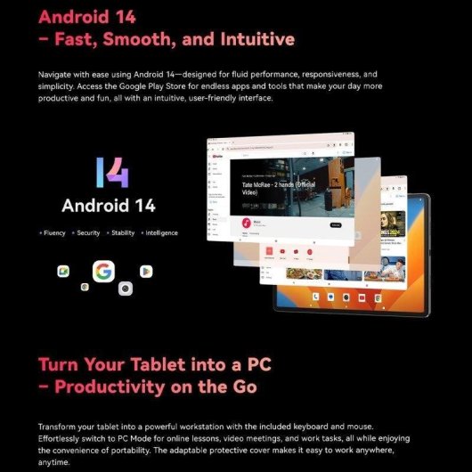 Tablet Cubot Tab 70 10.95" 128GB 4G LTE 8200mAh Android 14 Negra con teclado