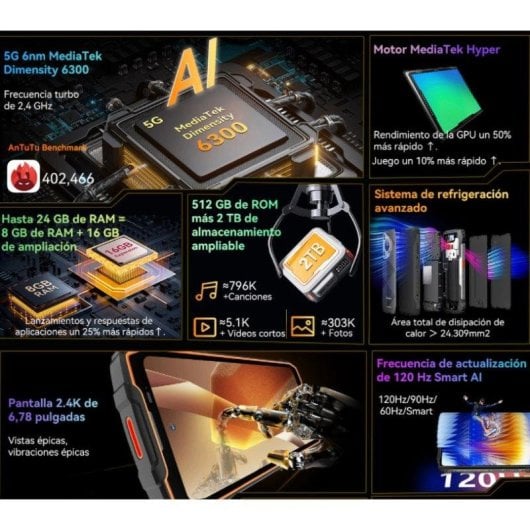 Blackview BL7000 5G 8GB 512GB Naranja 6.78" Batería 7500mAh