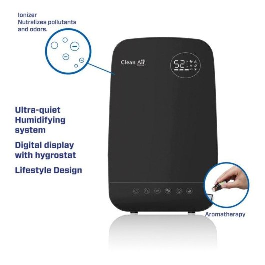 Umidificatore Clean Air Optima CA-606B Ionizzatore Nebulizzazione Fredda Calda 65m2
