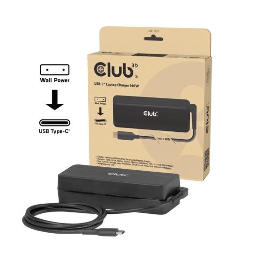 Chargeur Club 3D USB-C 140W Universel charge rapide câble 1 m noir