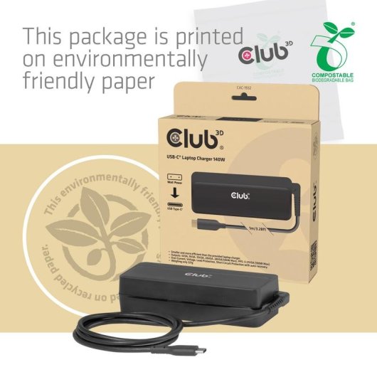 Chargeur Club 3D USB-C 140W Universel charge rapide câble 1 m noir